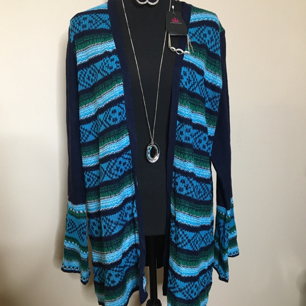 Kim Rogers Cardi harbor Navy Pront Sweater